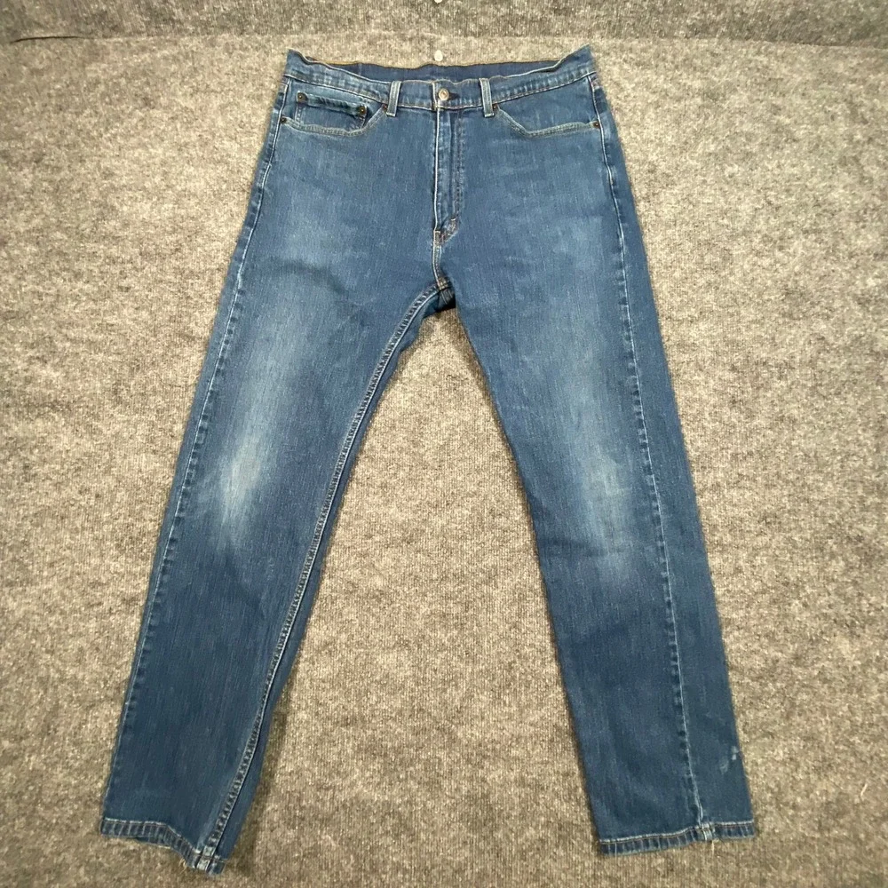 Levis 505 Regular Fit Jeans Mens 36x32 Medium Wash Blue Straight Leg Denim‎